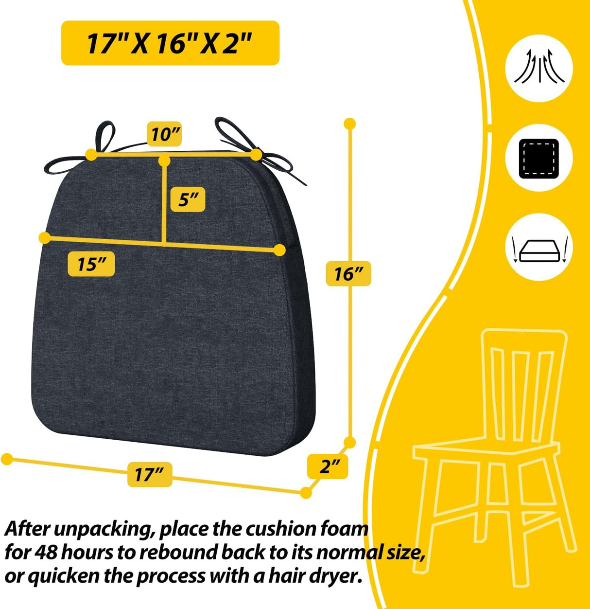 Cojines D-Shaped para Sillas, AAAAAcessories, 4 Pack, 17x16