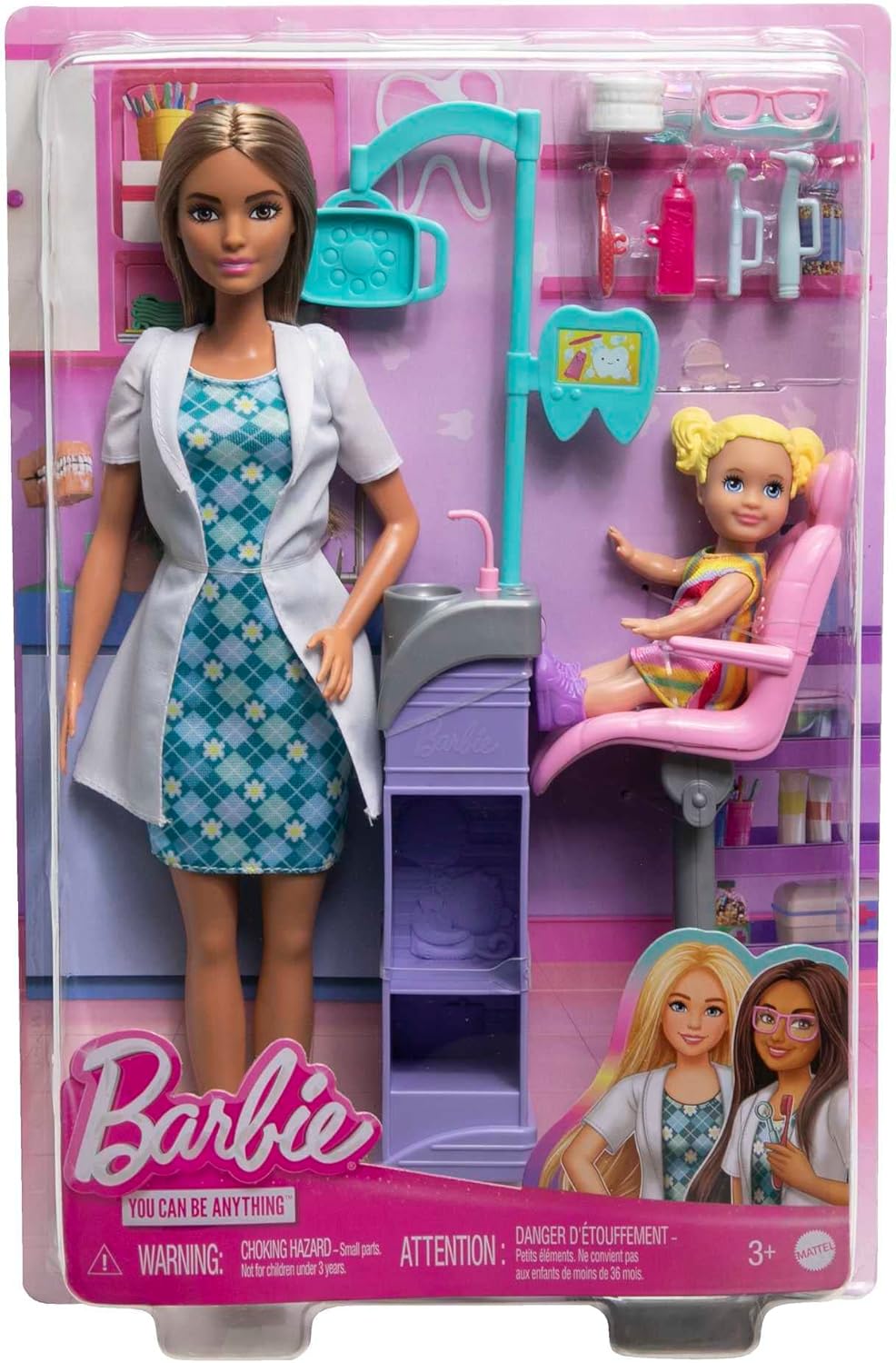 Barbie Carreras Set Dentista con Muñeca Doctor, Accesorios