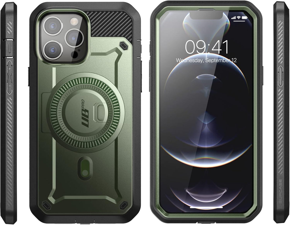 SUPCASE Unicorn Beetle Pro Mag - Funda para iPhone 13 Pro Max (versión 2021) de 6.7 pulgadas, compatible con MagSafe de cuerpo completo con protector de pantalla integrado y soporte (Guldan)