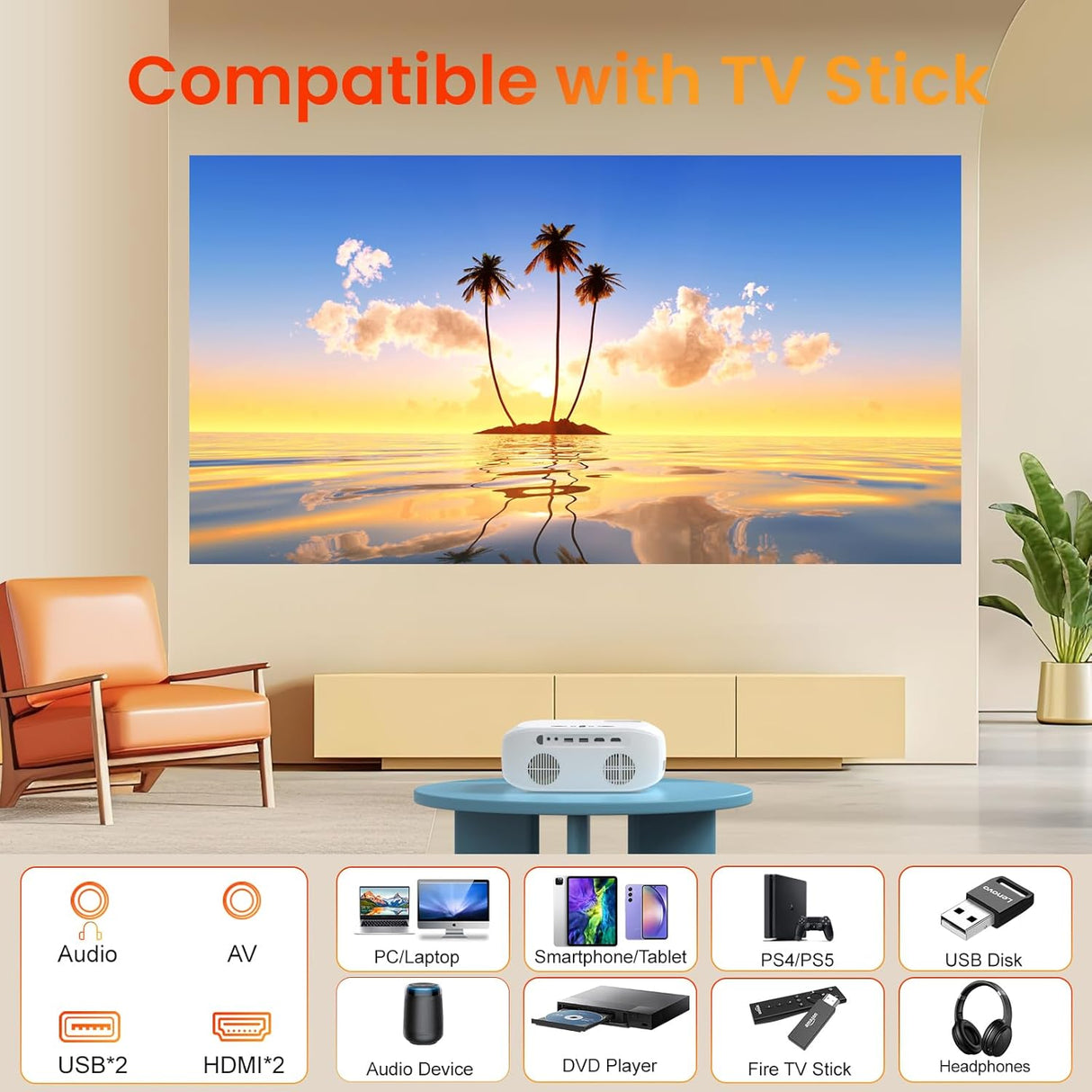 Proyector HAPPRUN 1080P WiFi Bluetooth, 12000L, portátil