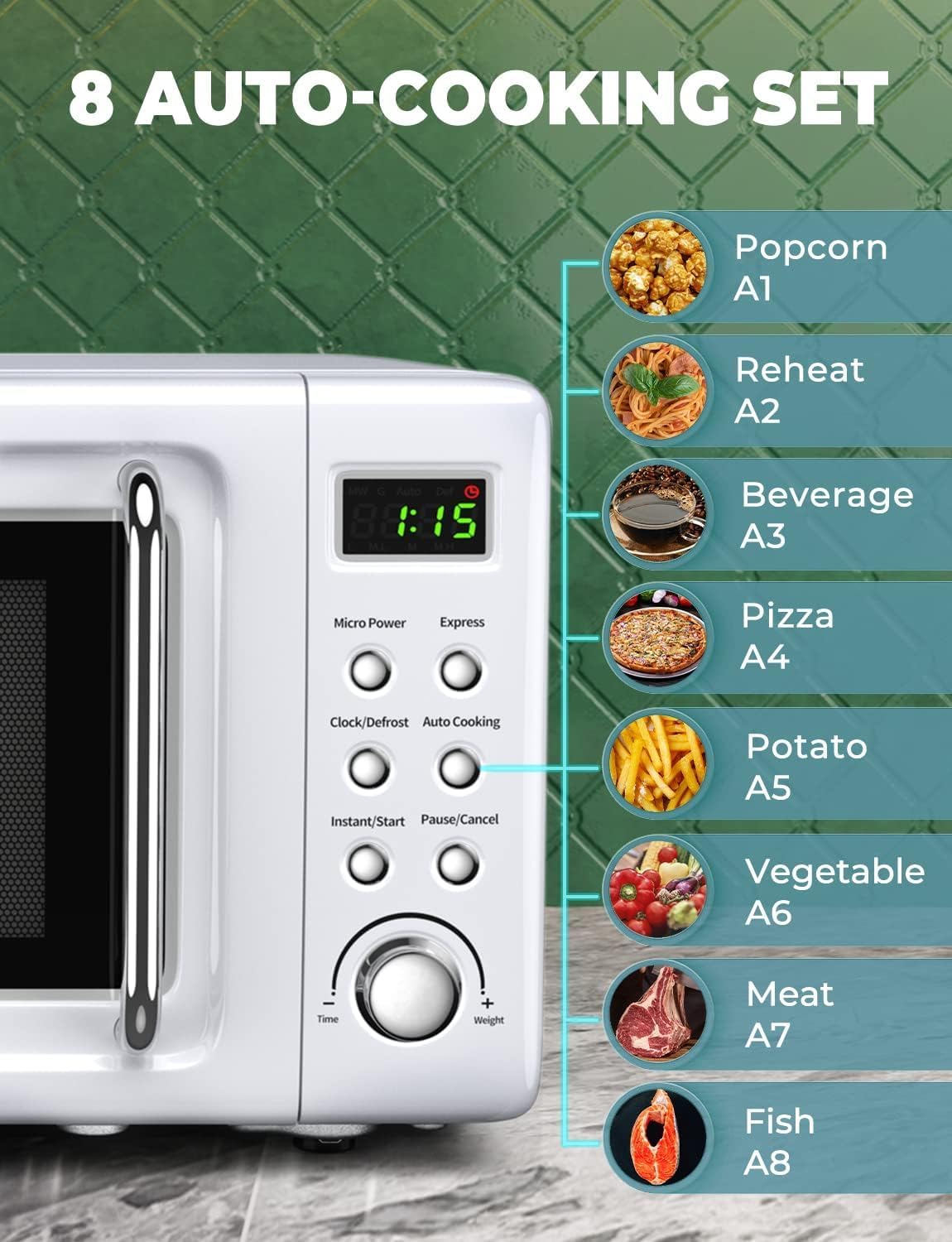 Horno Microondas Retro 0.7cu.ft, 700W, 8 Programas Automáticos