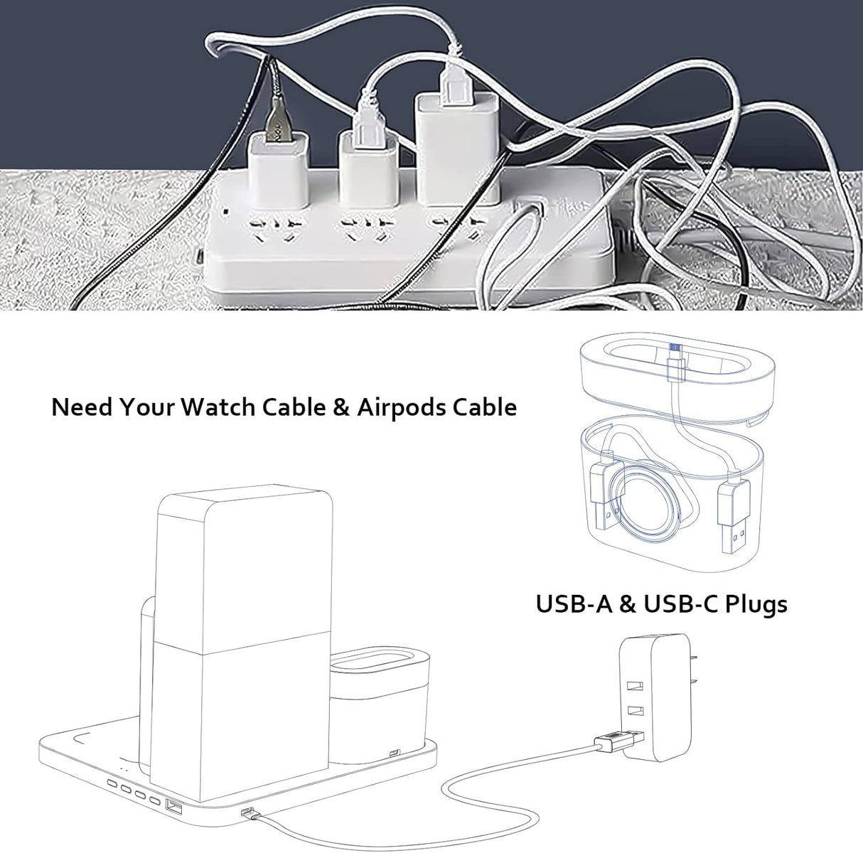 Cargador inalámbrico 3 en 1 para celulares con reloj