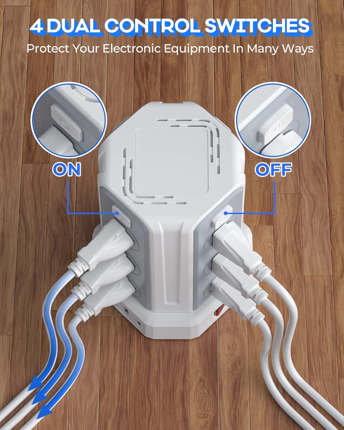 Regleta de protección contra sobretensiones con 12 enchufes de CA y 4 puertos USB, con cable de alimentación de 9.8 pies, apto para casa u oficina