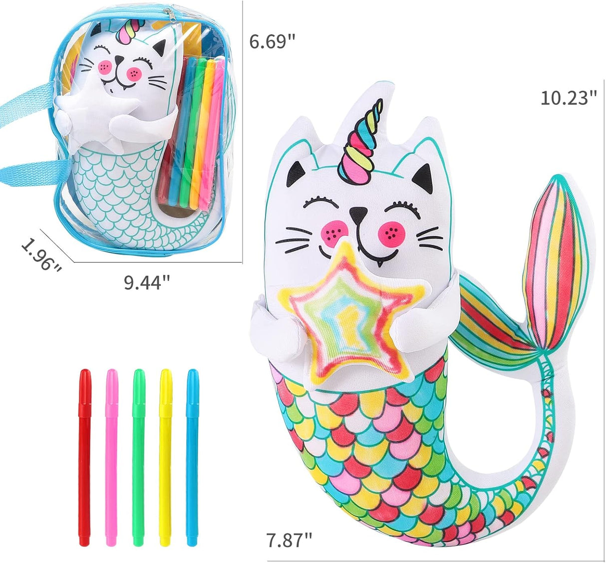 DRAWMYTOY, peluche Doodle para niños (gato pescado)