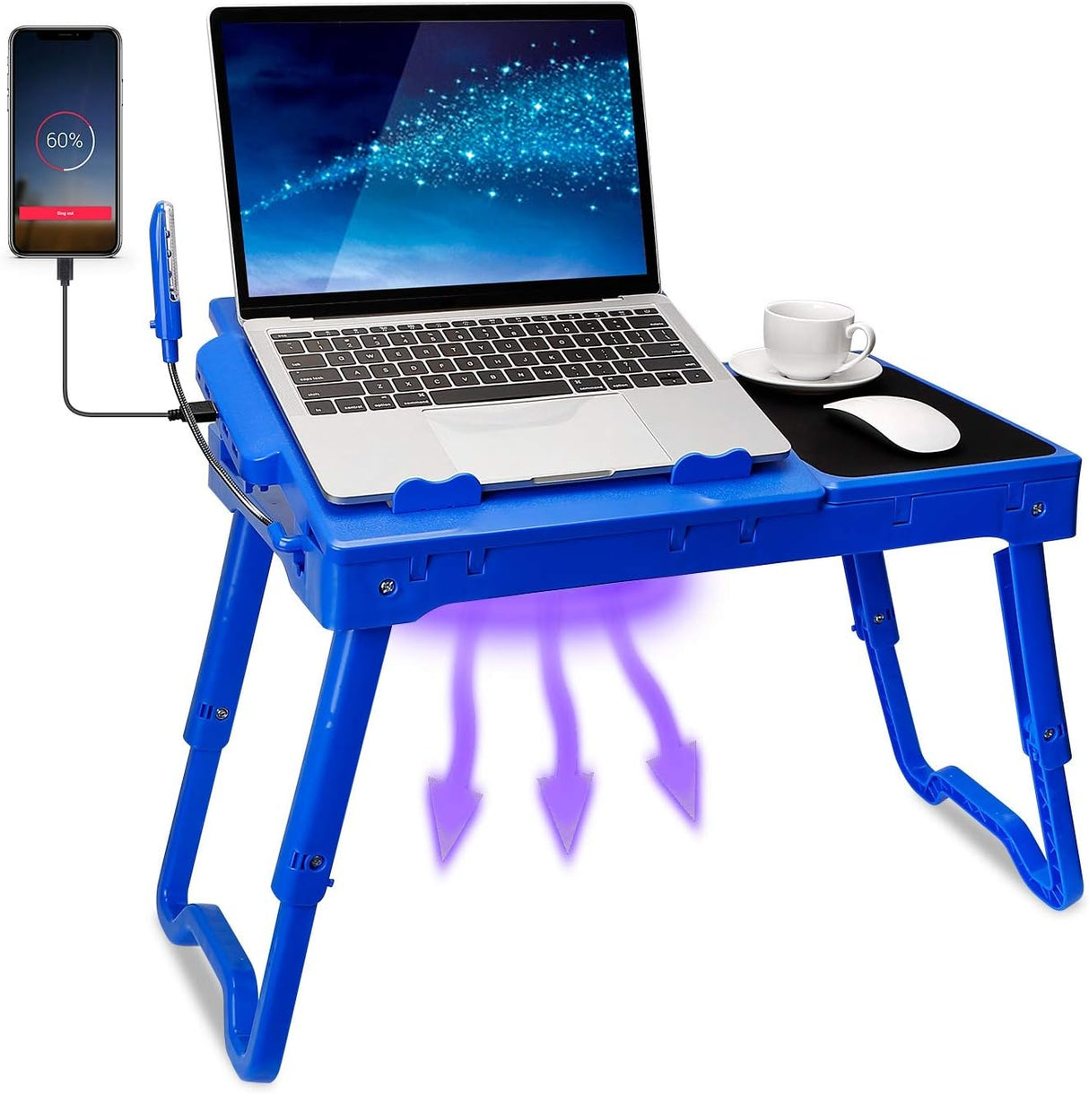 Mesa para computadora portátil con ventilador 4 puertos USB