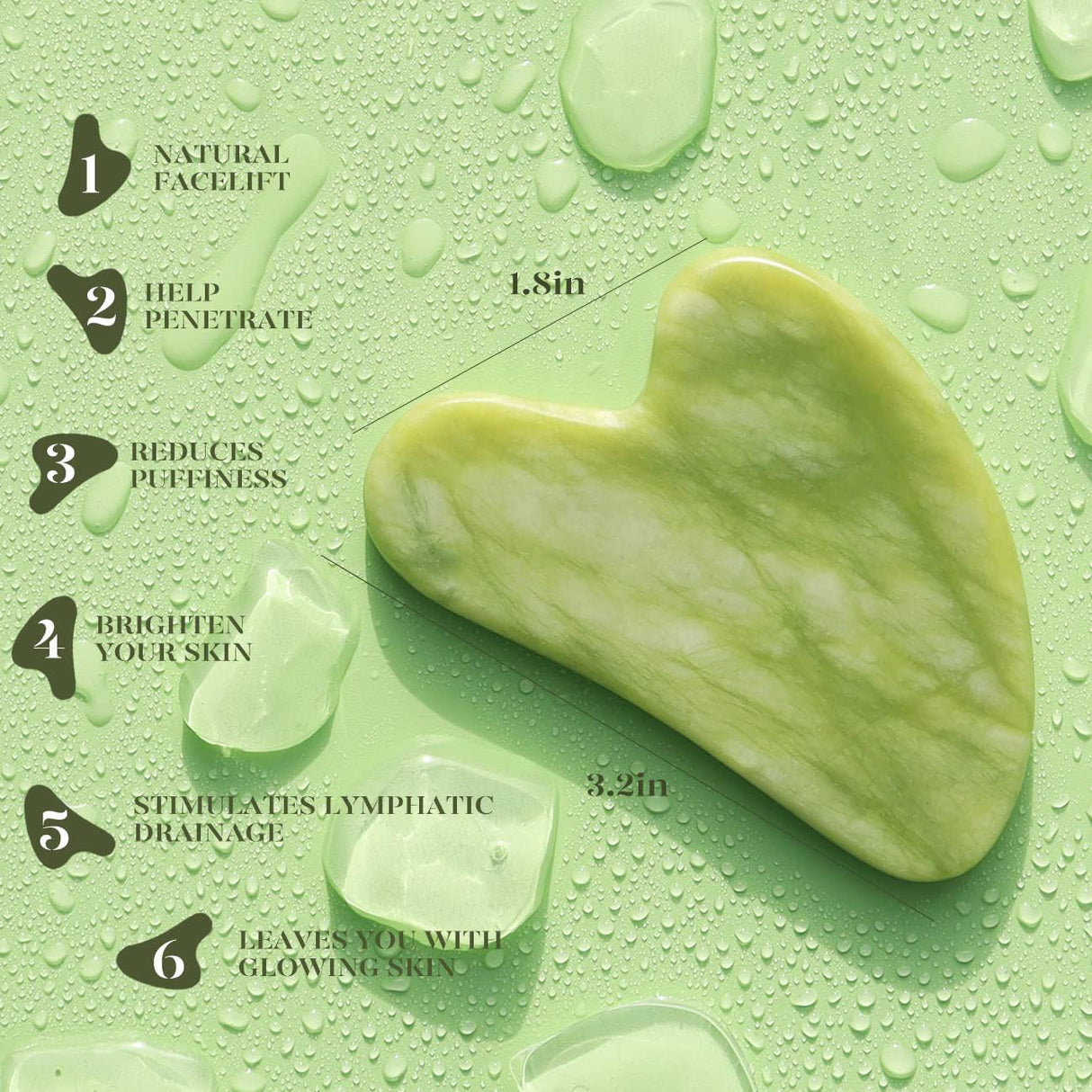 Juego de rodillo facial y Gua Sha de jade color verde