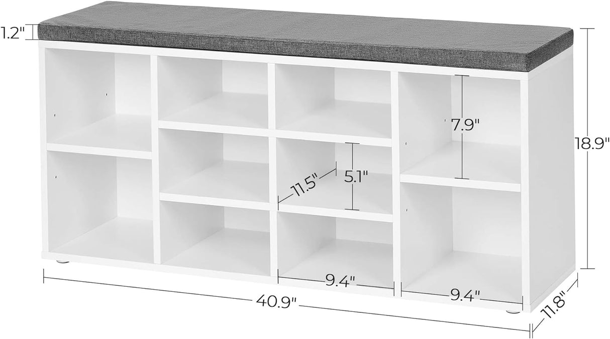 Banco para zapatos VASAGLE con cojín y 10 compartimentos
