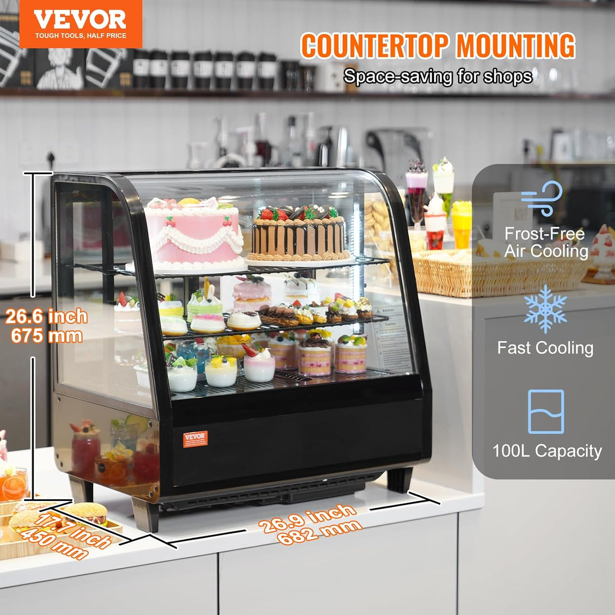 Vitrina Pastelera VEVOR 3.5 Cu.Ft., 2 Niveles, Modelo XCW-100L