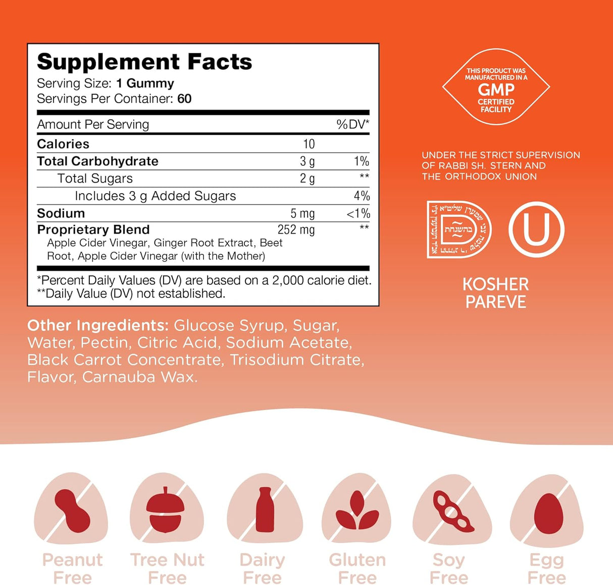 Suplemento de vinagre de sidra de manzana Kosher