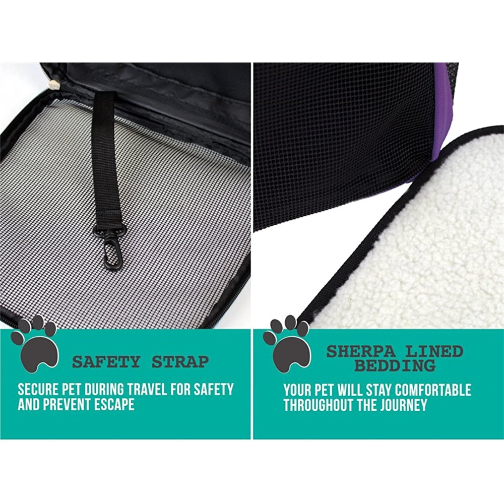 Mochila de transporte para gatos correa de seguridad lila