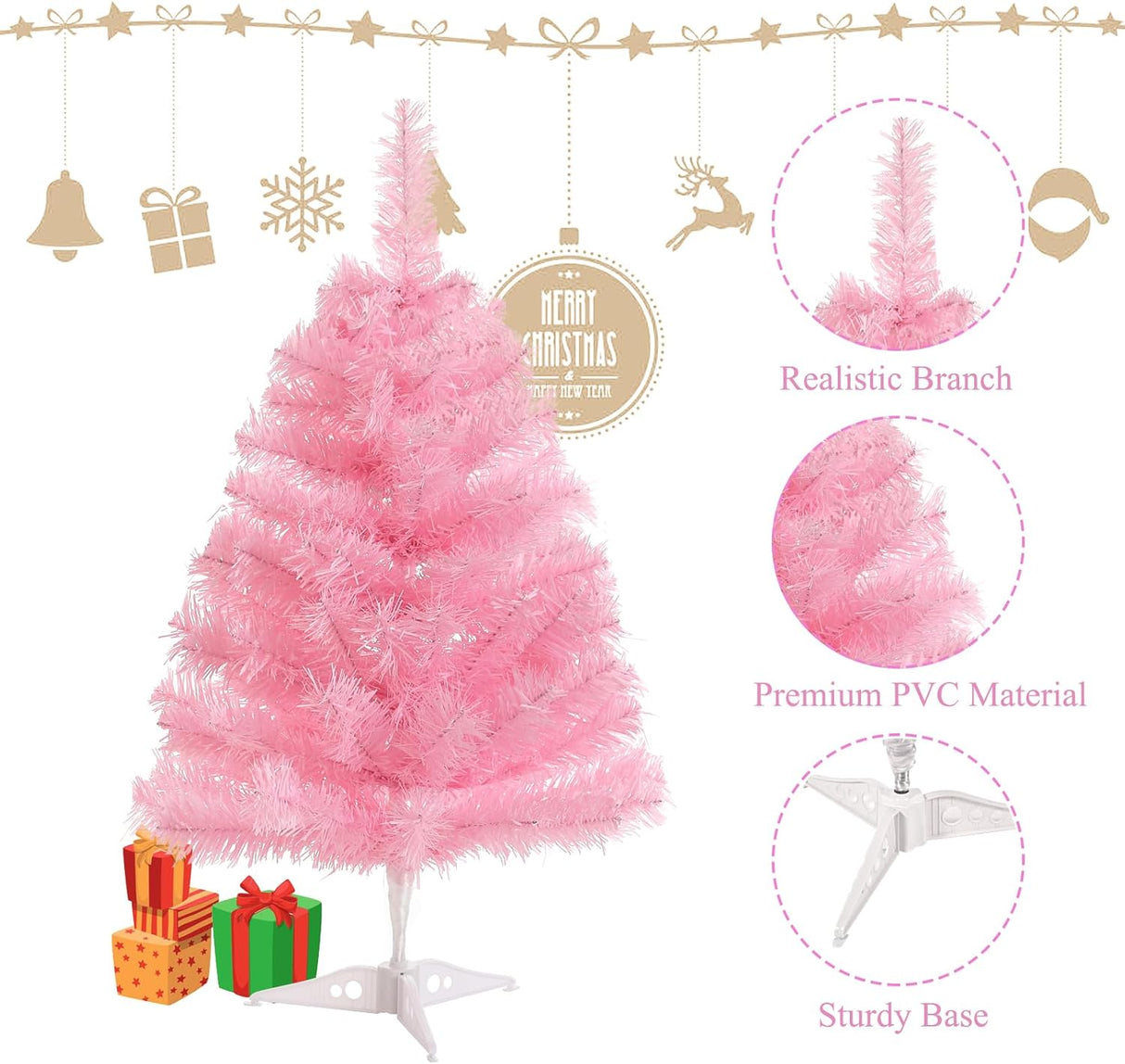 Árbol de Navidad Artificial 2FT Mini con Base Plástica, Modelo 2023