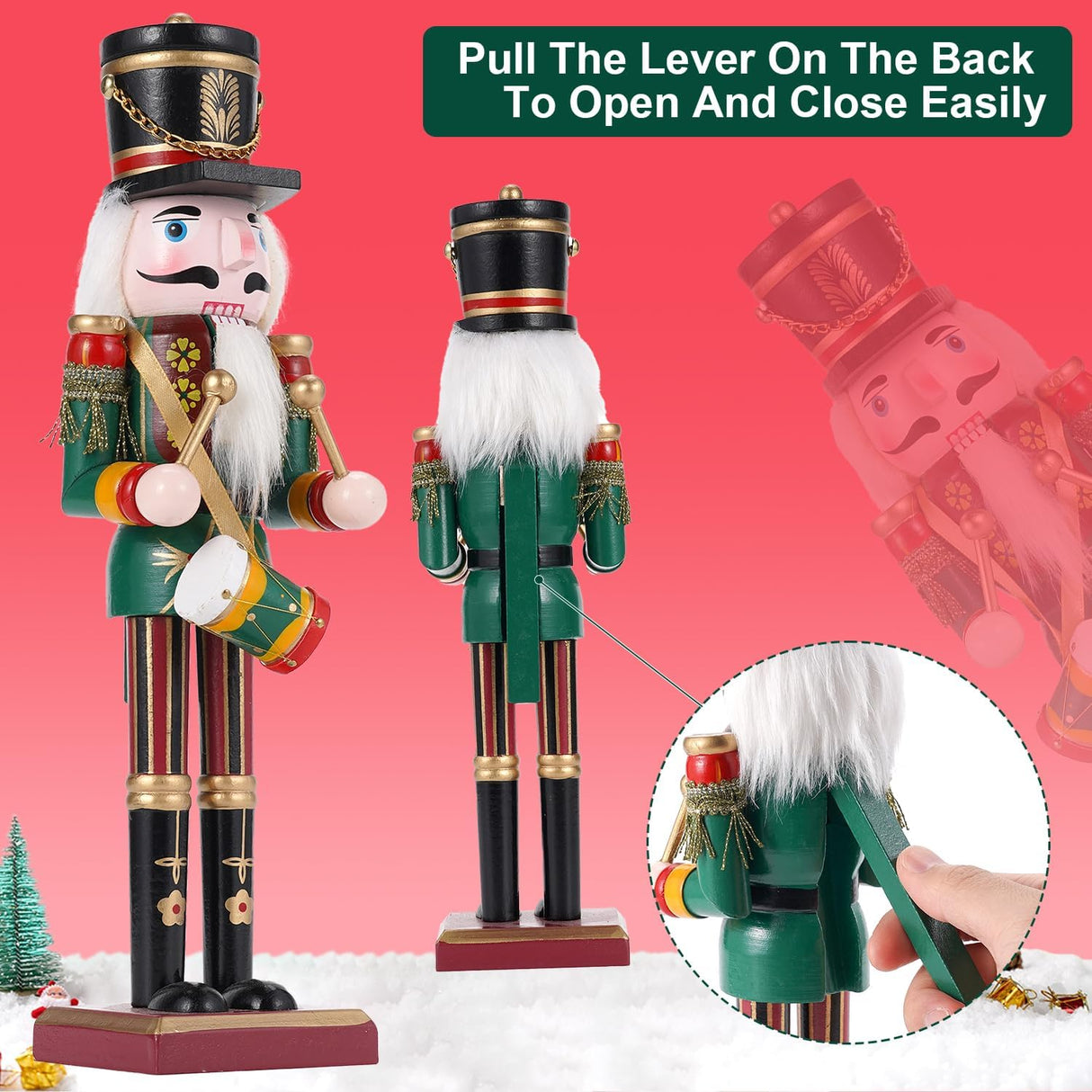 Adorno de Navidad Nutcracker, figura de madera, 30 cm, Drummer