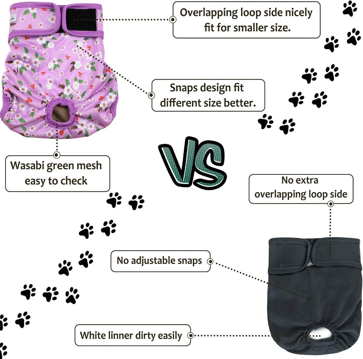 Grecle Pañales para perras – Broches ajustables de flores