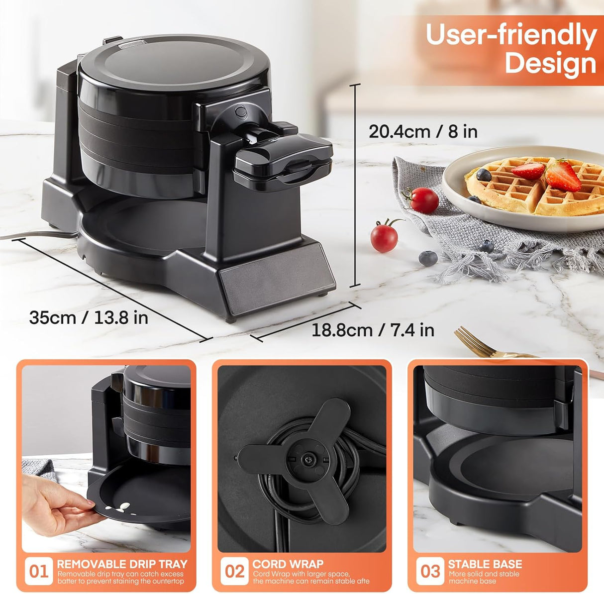 Máquina de Waffles 1400W, Doble, Antiadherente, Modelo 8S