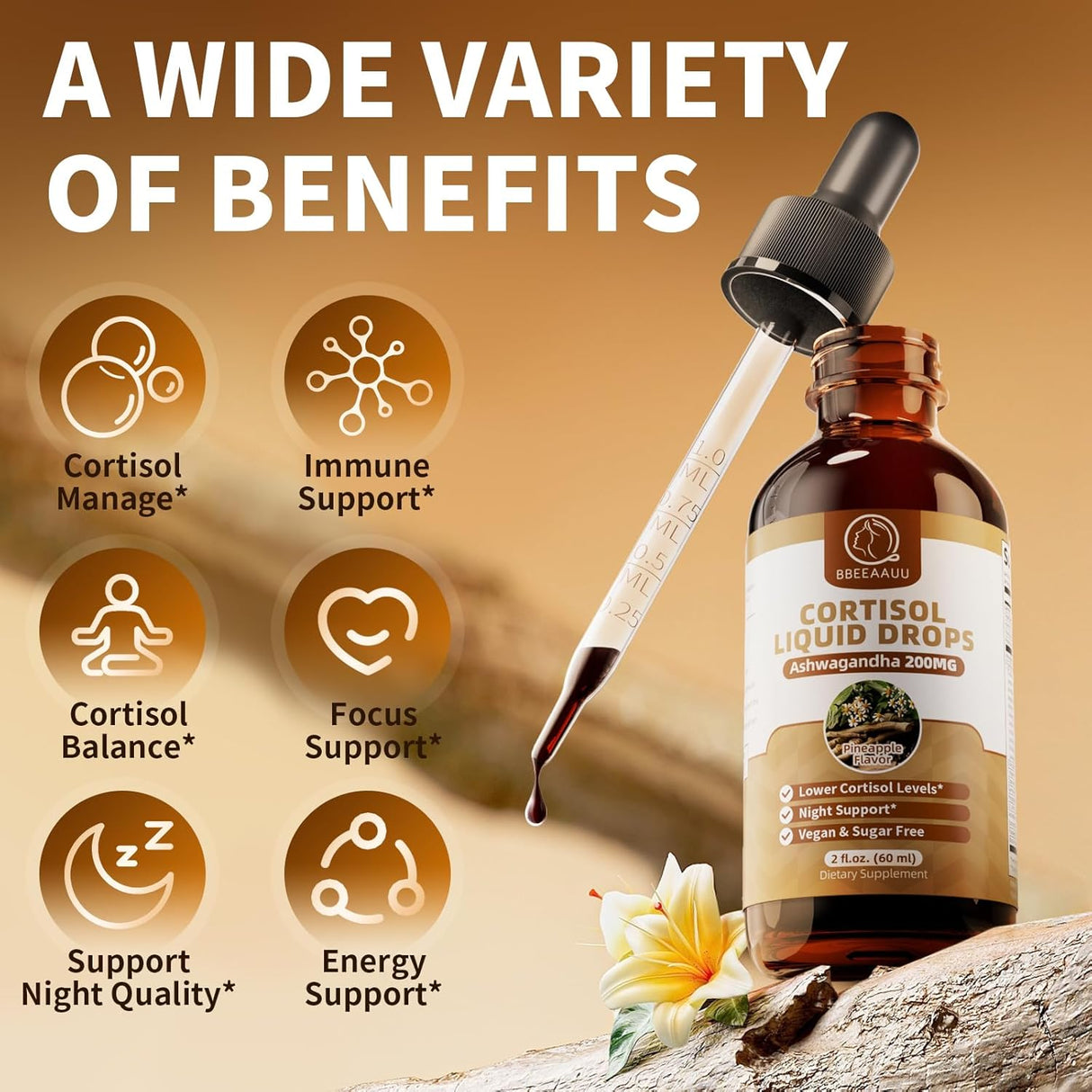 Cortisol Supplements, 21 en 1, Ashwagandha, L-Theanine, 60ml