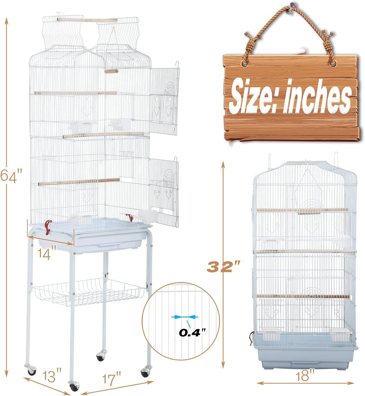 Jaula para periquitos de 64 pulgadas conn soporte rodante