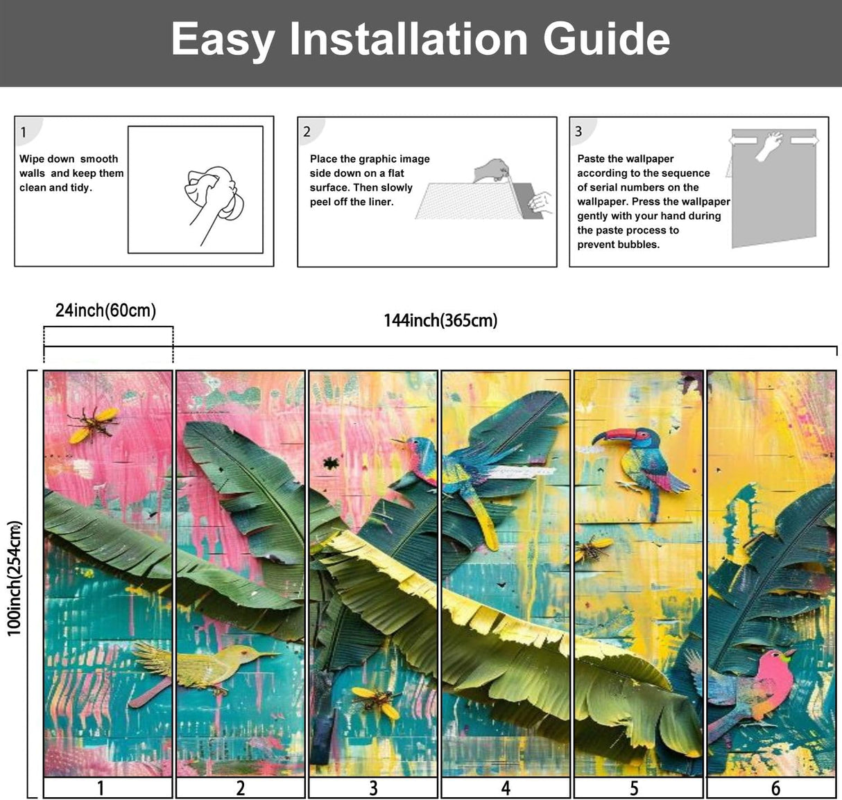 Mural de Pared 3D Tropical, Autoadhesivo, Banana Leaves