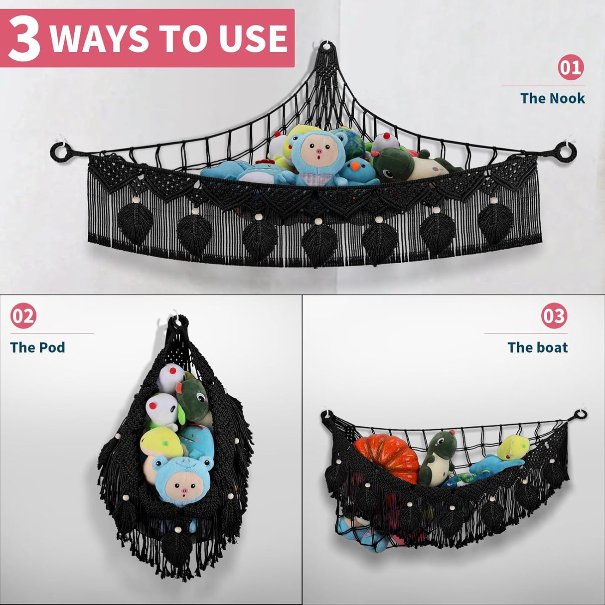 Hamaca de Almacenamiento para Peluches, Jumbo Boho Leaf, 56