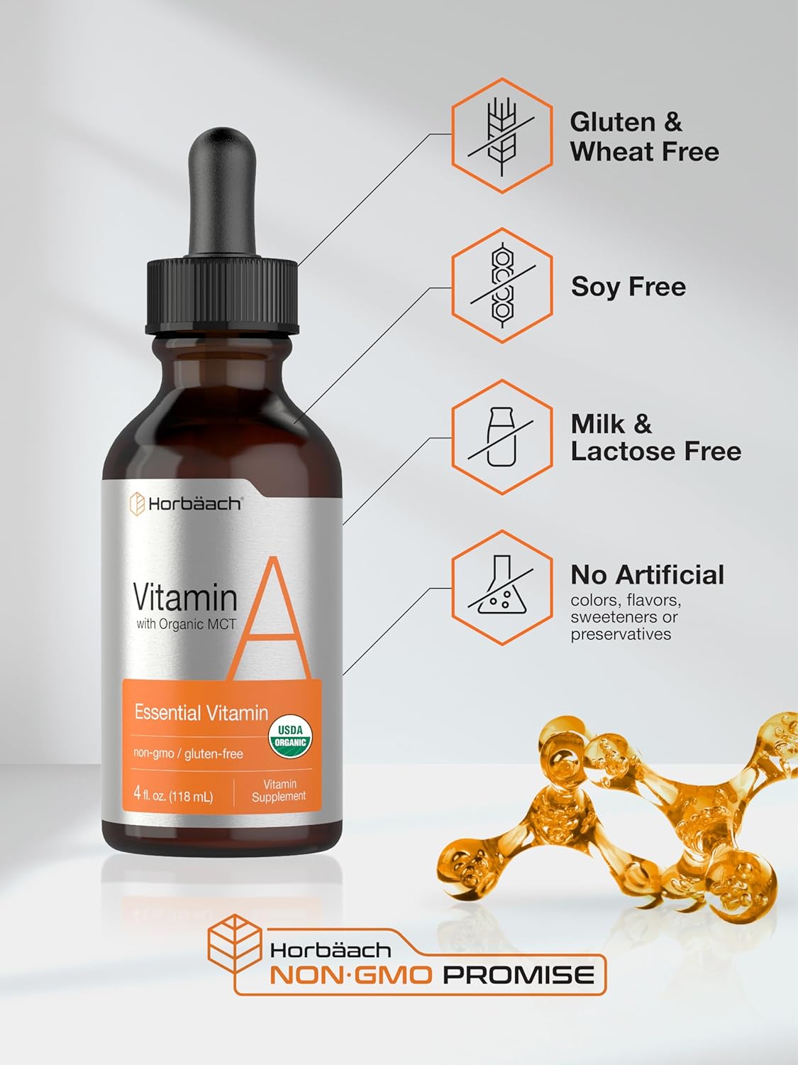 Suplemento Líquido de Vitamina A Horbäach | 4 fl oz, No GMO