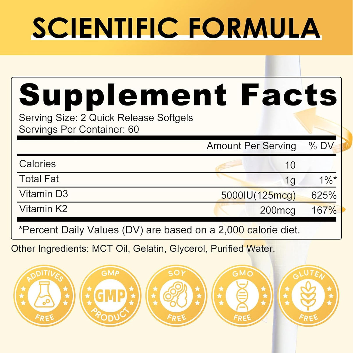 Suplemento de Vitamina D3 K2, 120 cápsulas, Natural Coconut