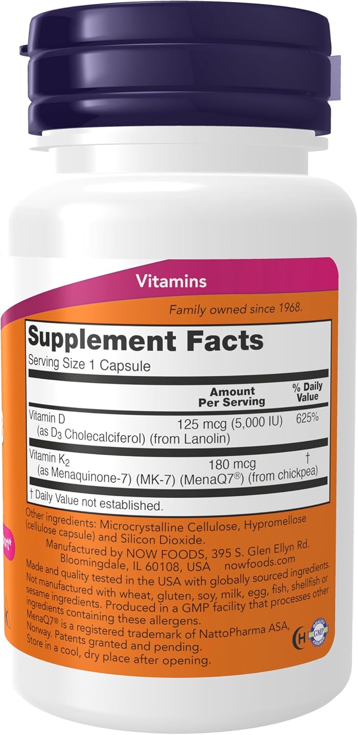 Suplementos Mega D-3 & MK-7, NOW Foods, 60 Veg Caps