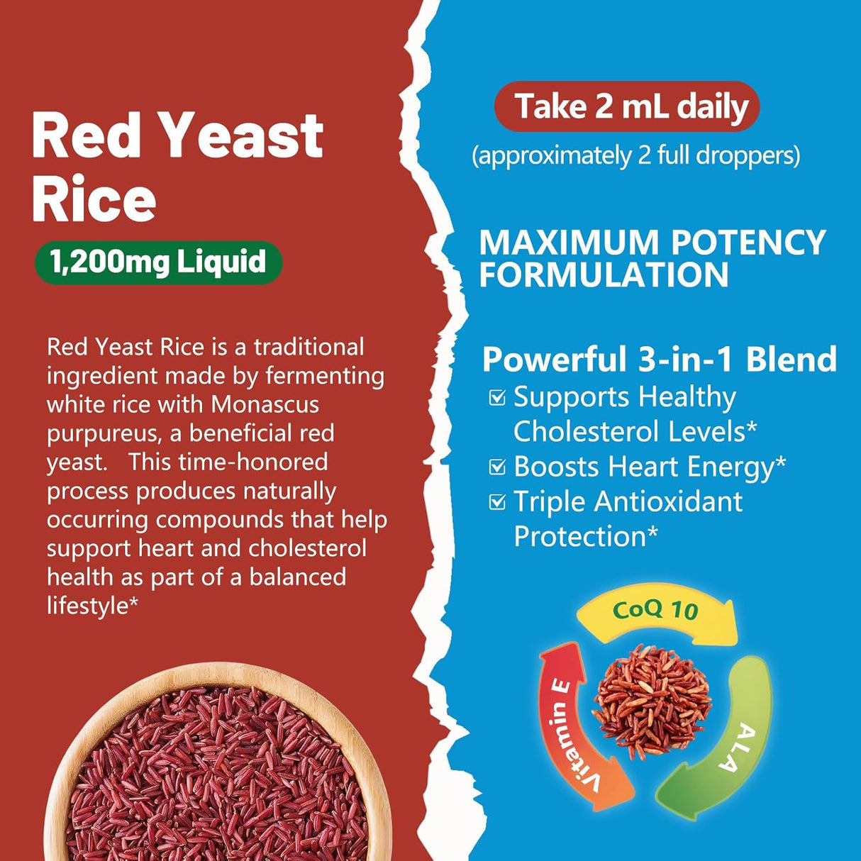 Red Yeast Rice con CoQ10, Orgánico, 1200mg, 2oz, Sin Citrina