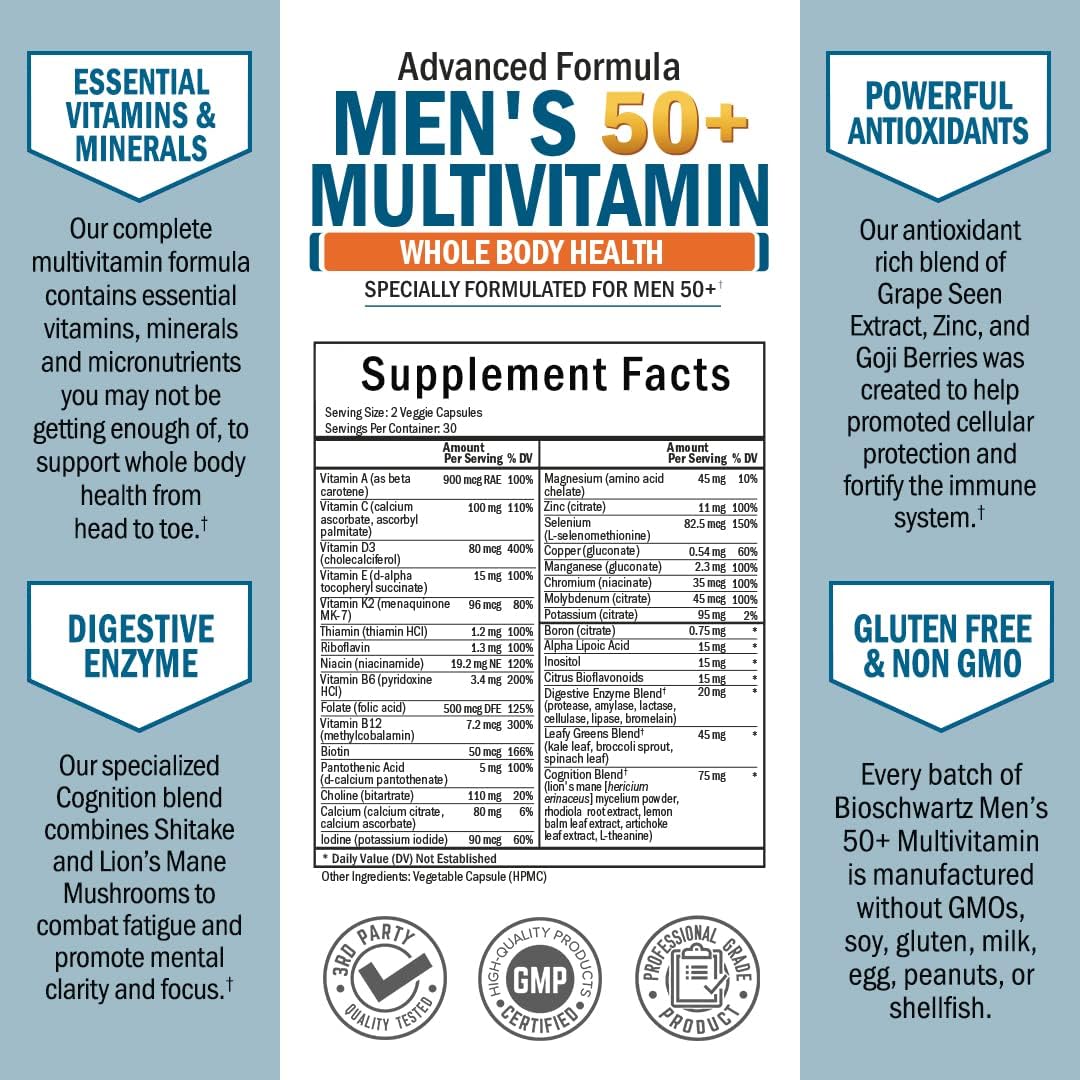Multivitamínico Diario para Hombres +50, Apoyo Cardíaco y Mental