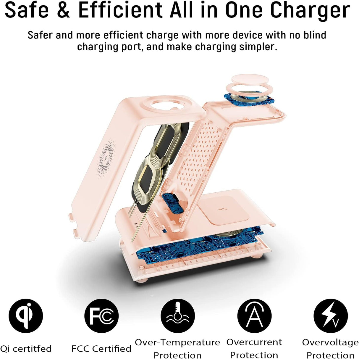 Cargador inalámbrico 3 en 1 compatible varios dispositivos