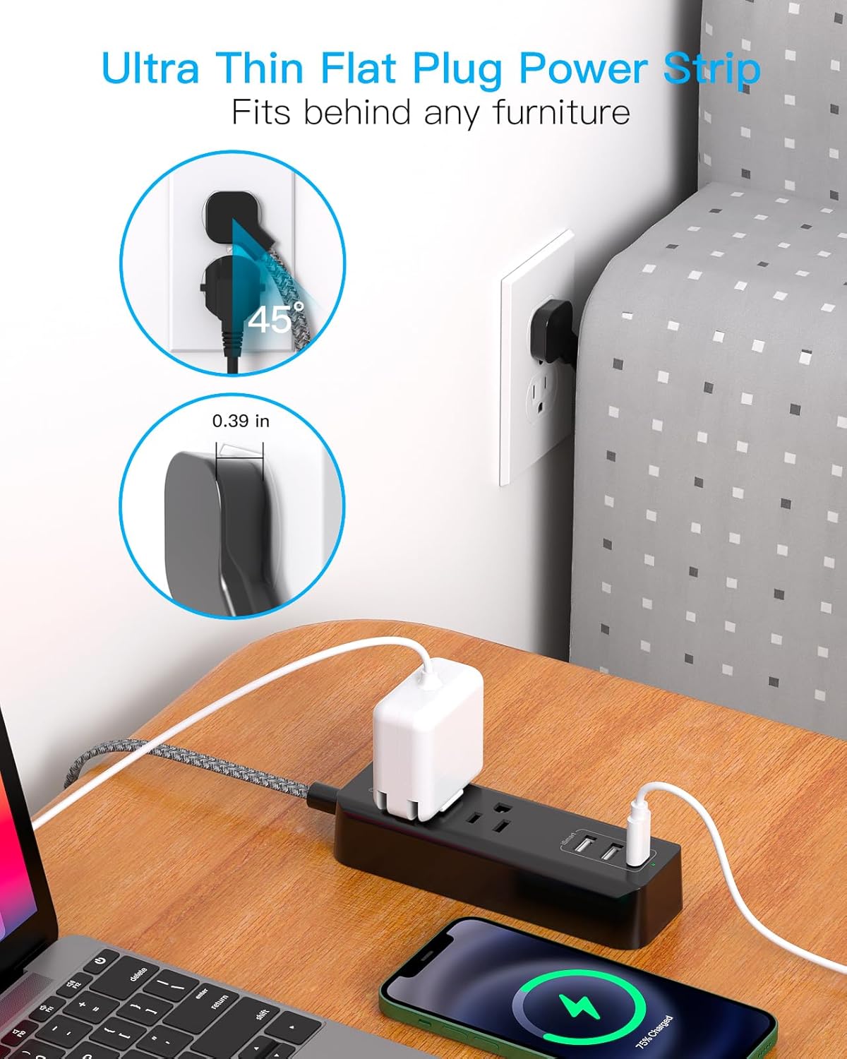 Cruise Essentials - Tira de alimentación de viaje USB C