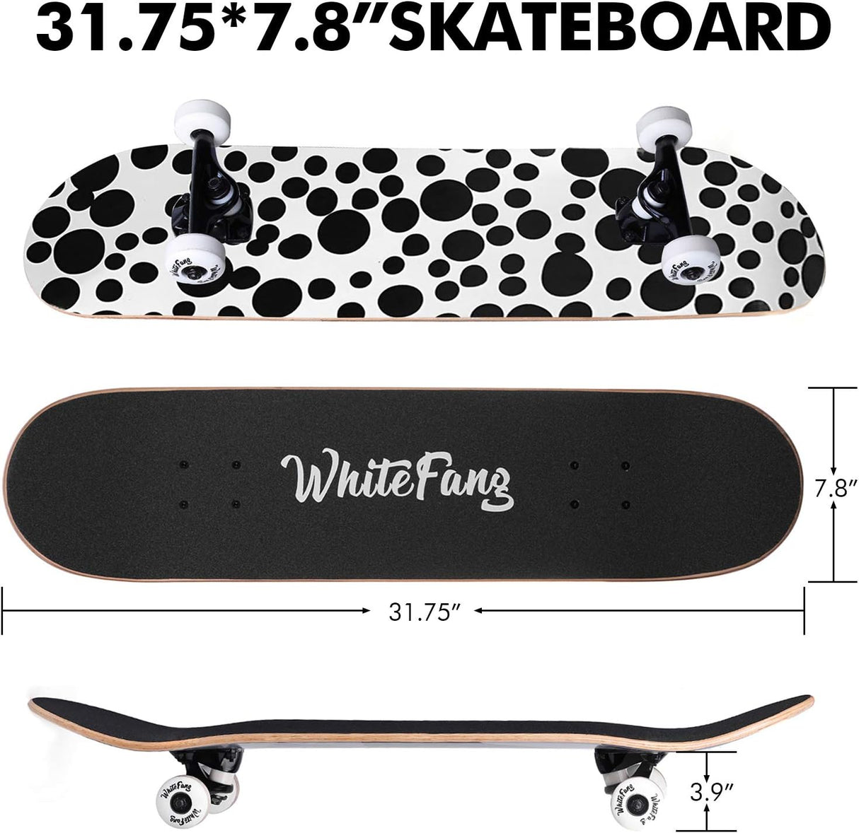 Patineta completa 31 x 7.88, 7 capas de arce, doble kick