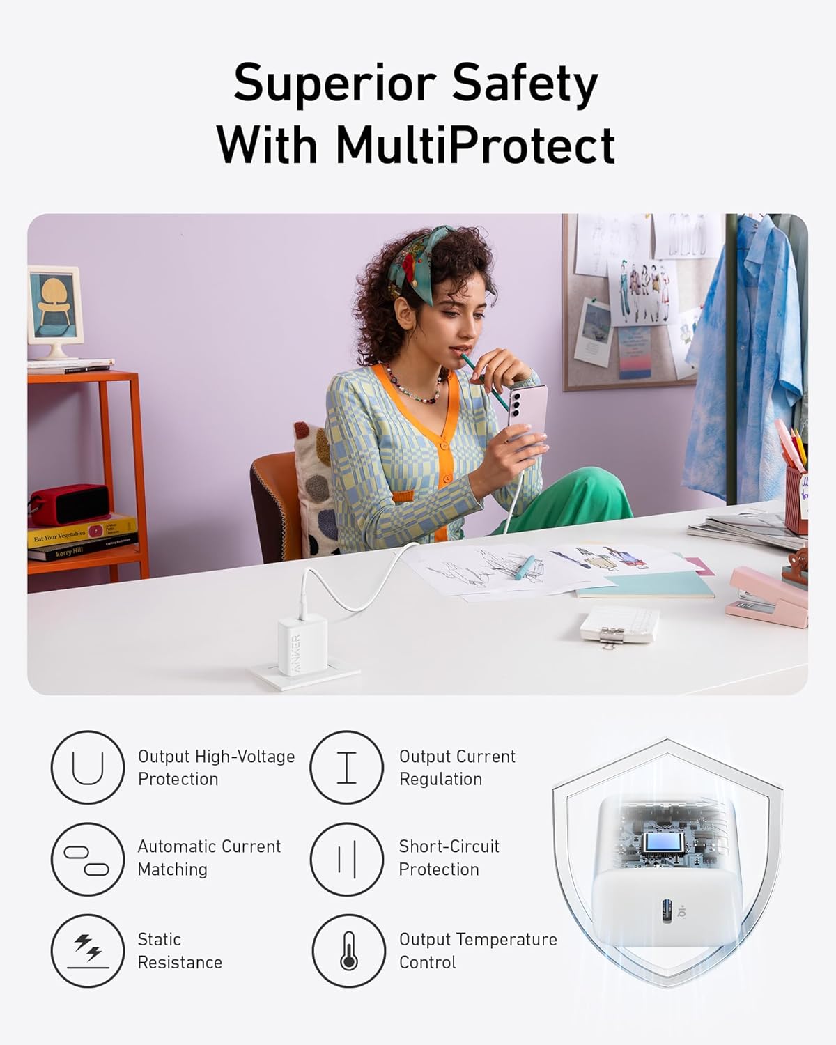 Cargador USB-C 25W Anker con cable para Samsung y más