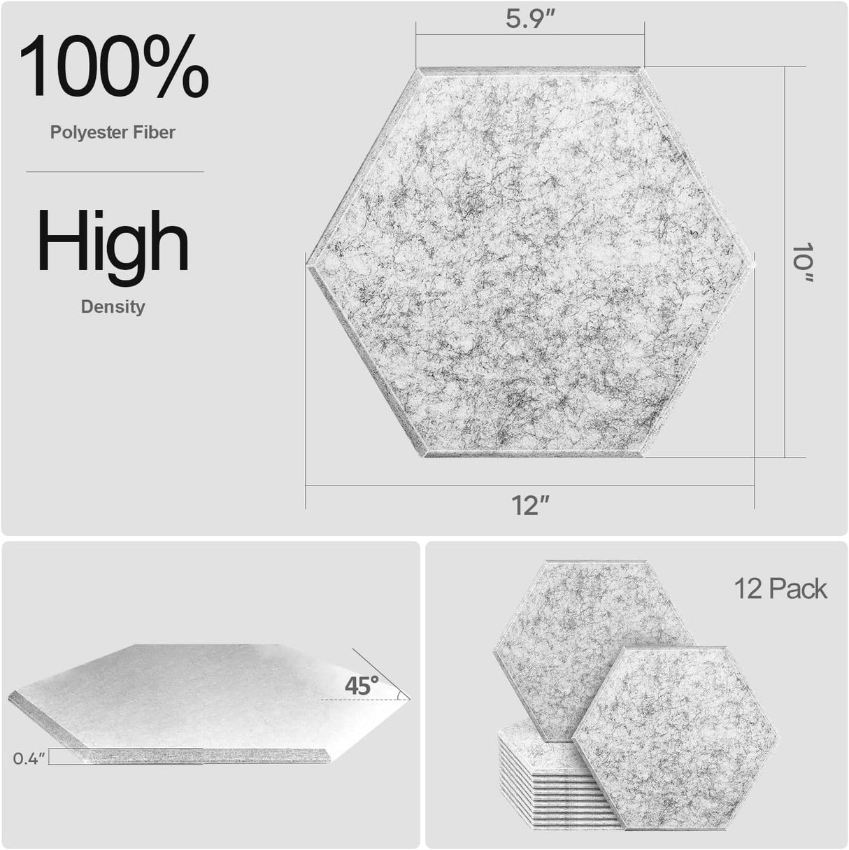 Paneles Acústicos Hexagonales 12 Pack, Espuma Aislante 12 X 10