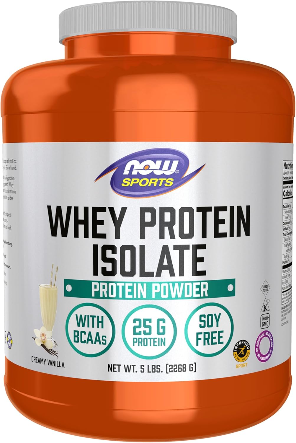 Suplemento de proteína whey isolate de NOW Foods, 25 g con BCAAs, 5 lb