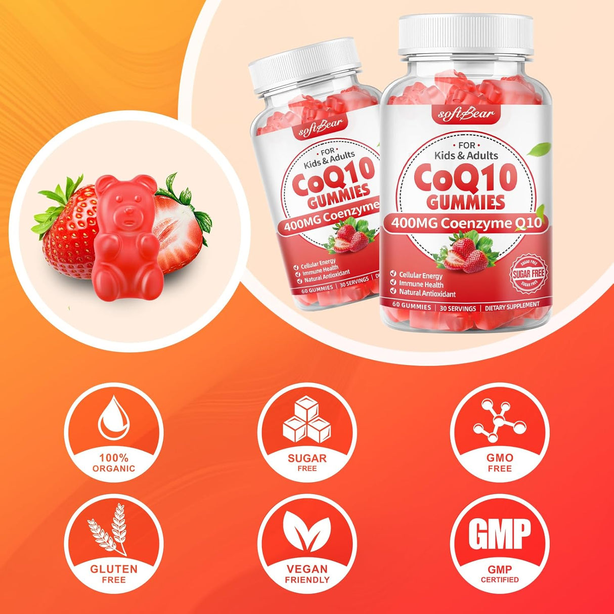Softbear Gummies CoQ10 400mg con Omega-3 y Vitaminas 120