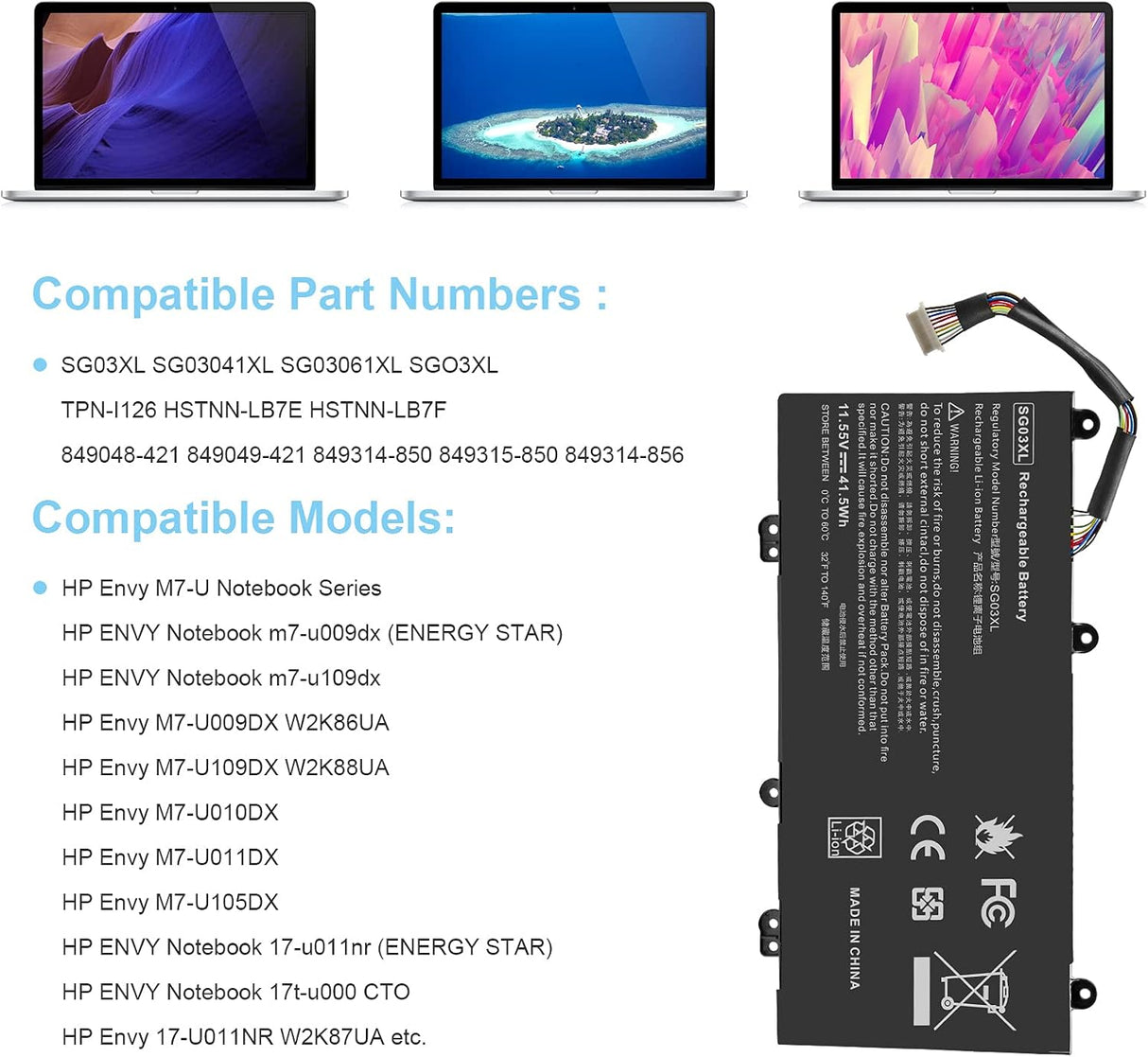 Batería SG03XL para Laptop, 17.3", Modelos HP Envy y HSTNN