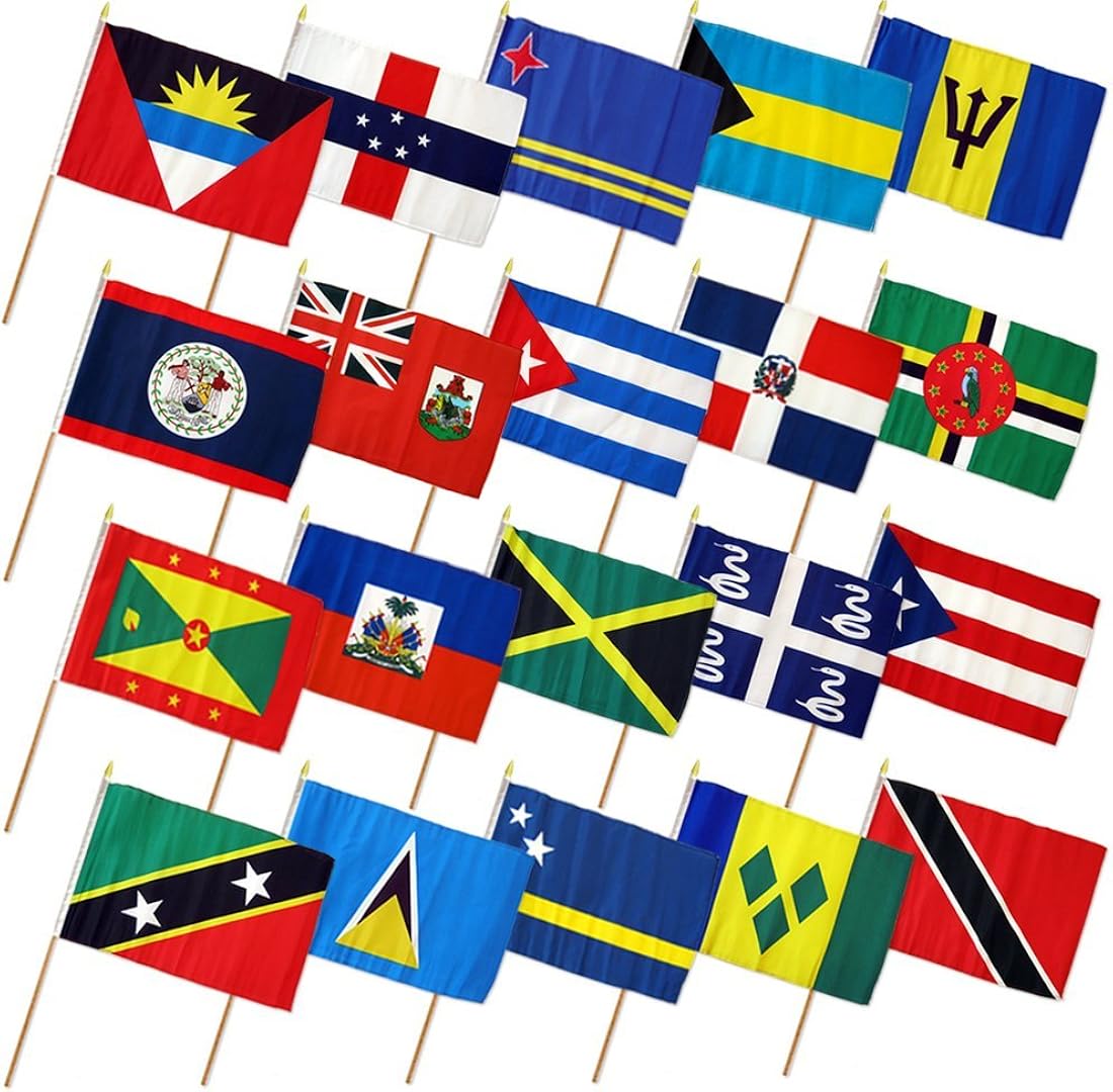 Juego de 20 banderas de palo caribeñas de 12.0 x 18.0 in.