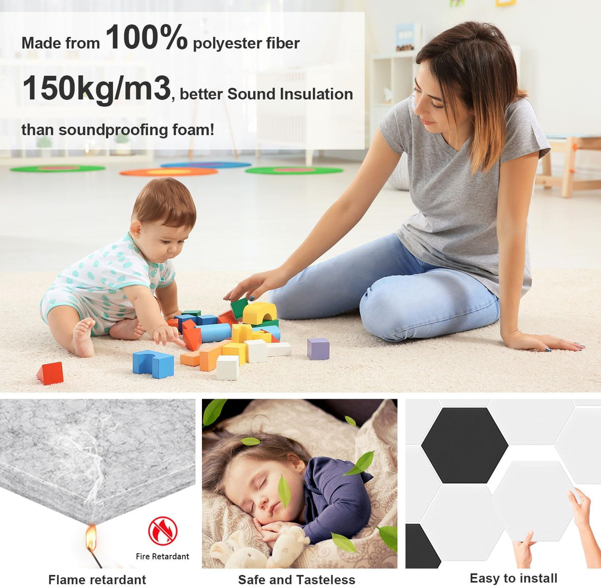 Paneles Acústicos Hexagonales 12 Pack, Alta Densidad 12x10