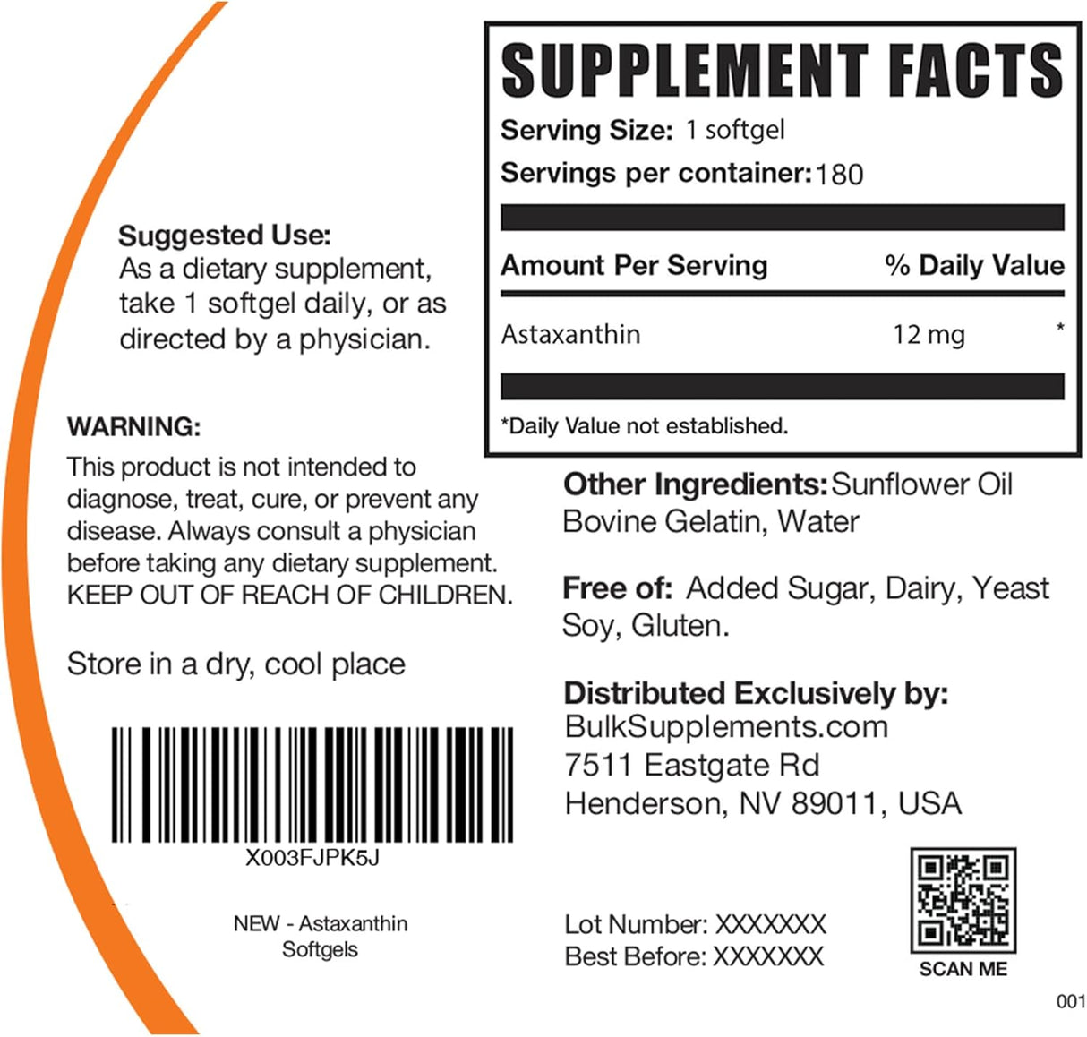 Suplementos Astaxantina 4 mg 90 cáp sin OMG soja sin gluten