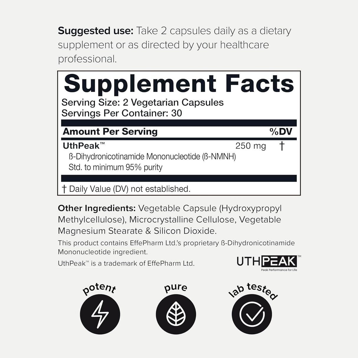 Suplemento de NAD+ Uthpeak™ - NMNH 250mg para el envejecimiento