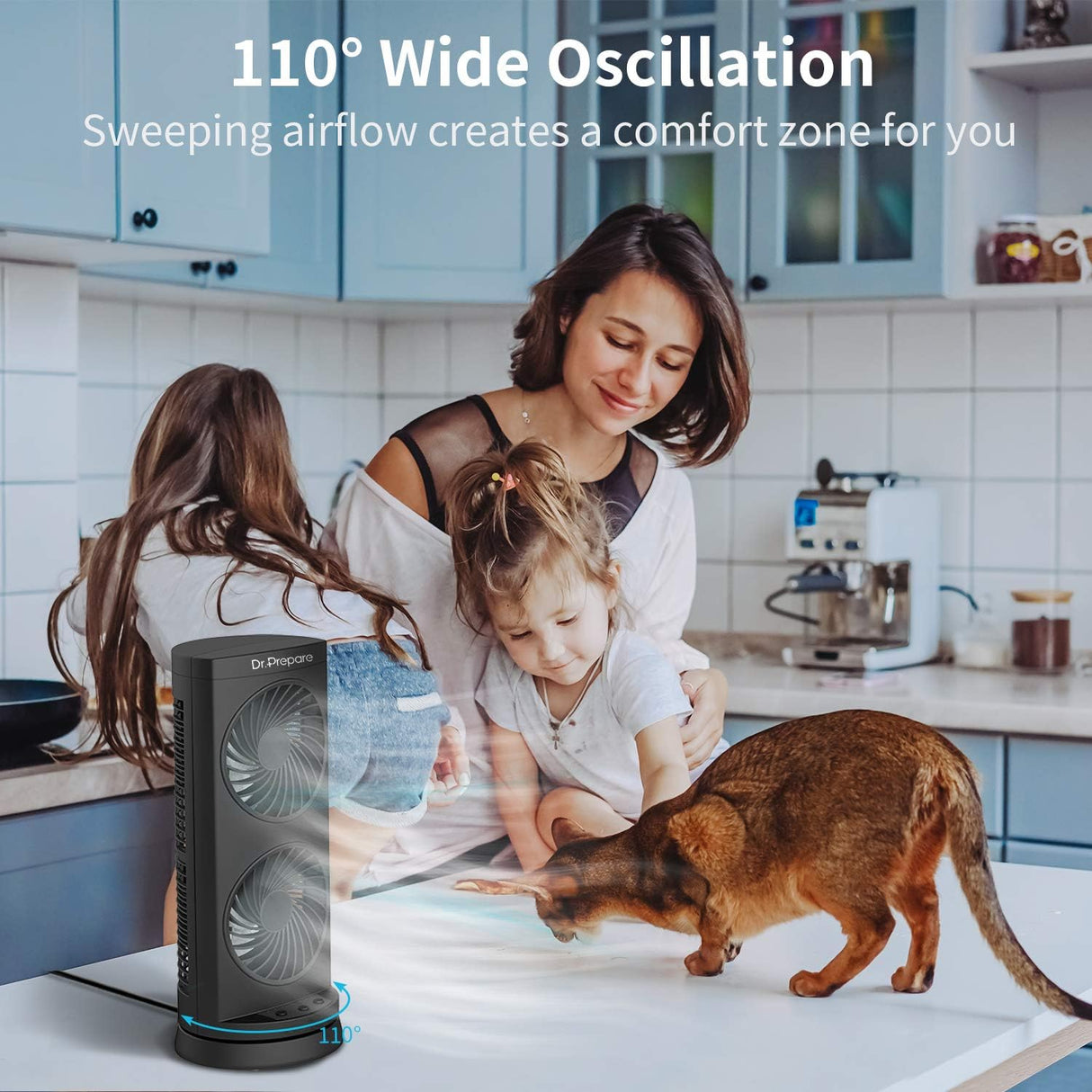 Ventilador Oscilante Portátil 3 Velocidades, 110° Oscilación