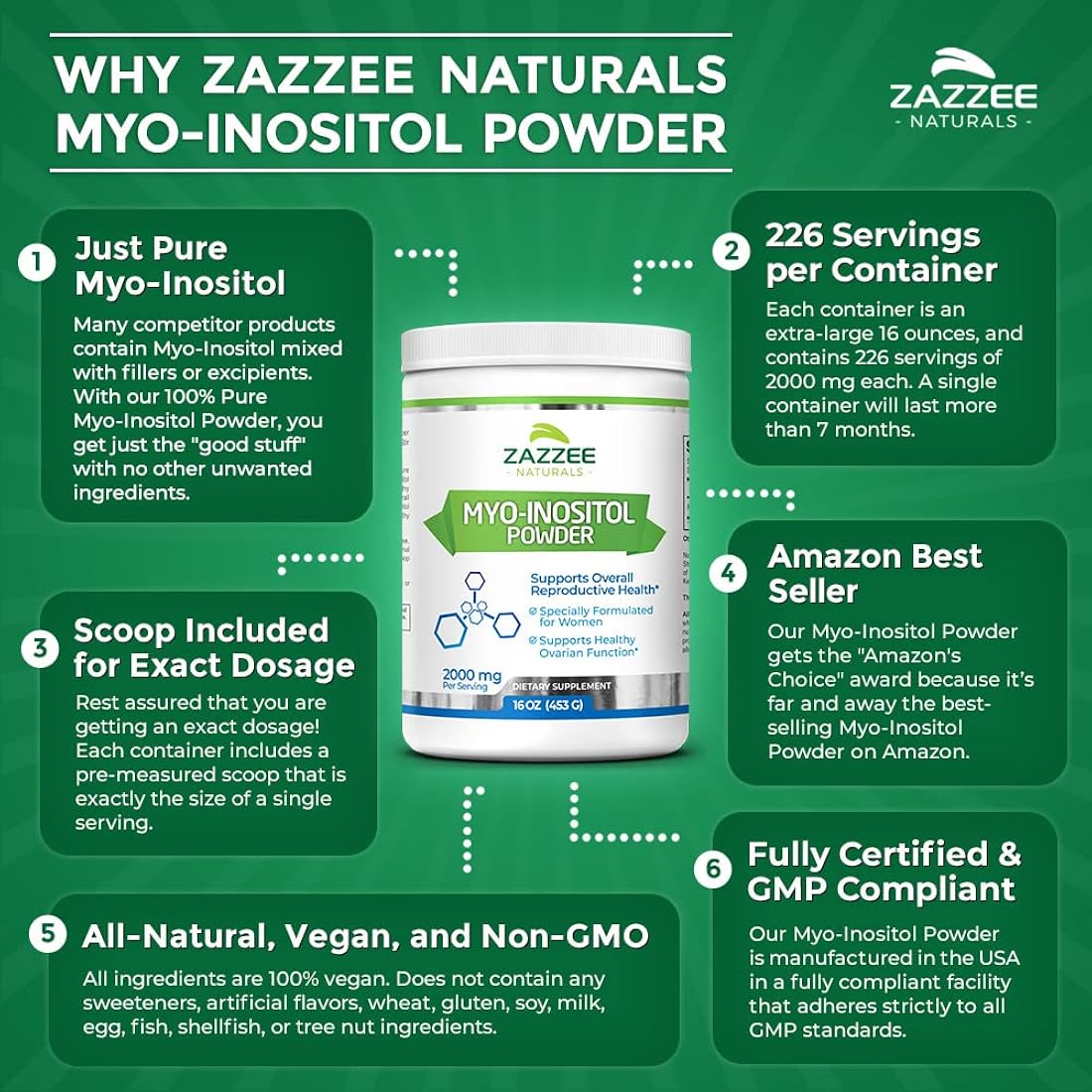 Suplemento Polvo de mio-inositol 16 onzas vegano 100% puro