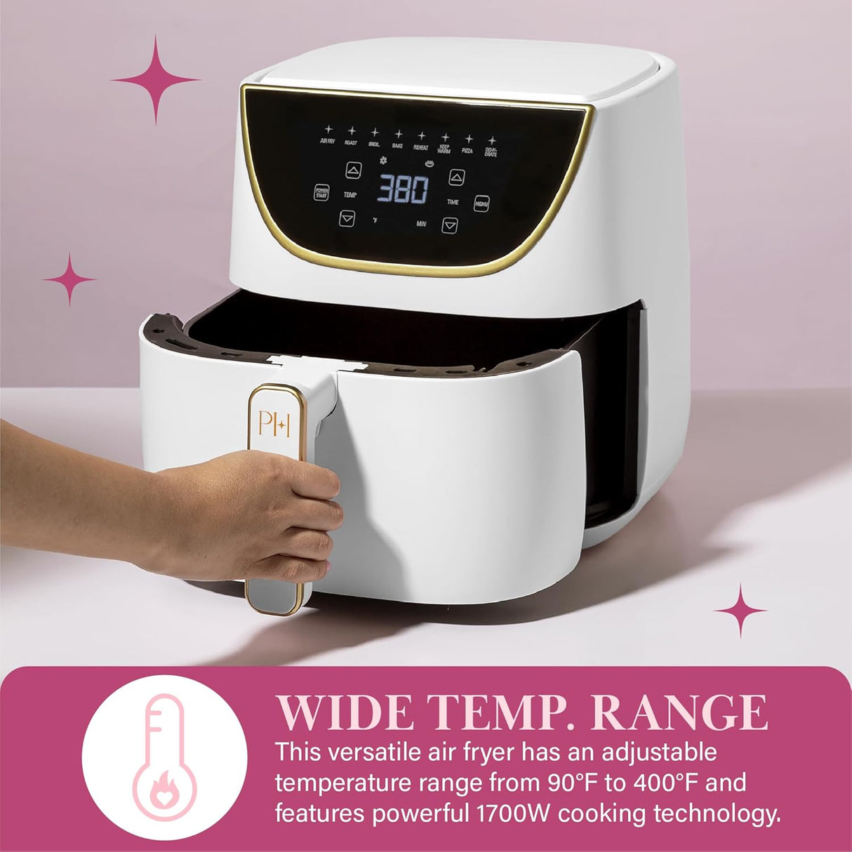 Freidora de aire Paris Hilton, 6 cuartos, 8 en 1, pantalla táctil