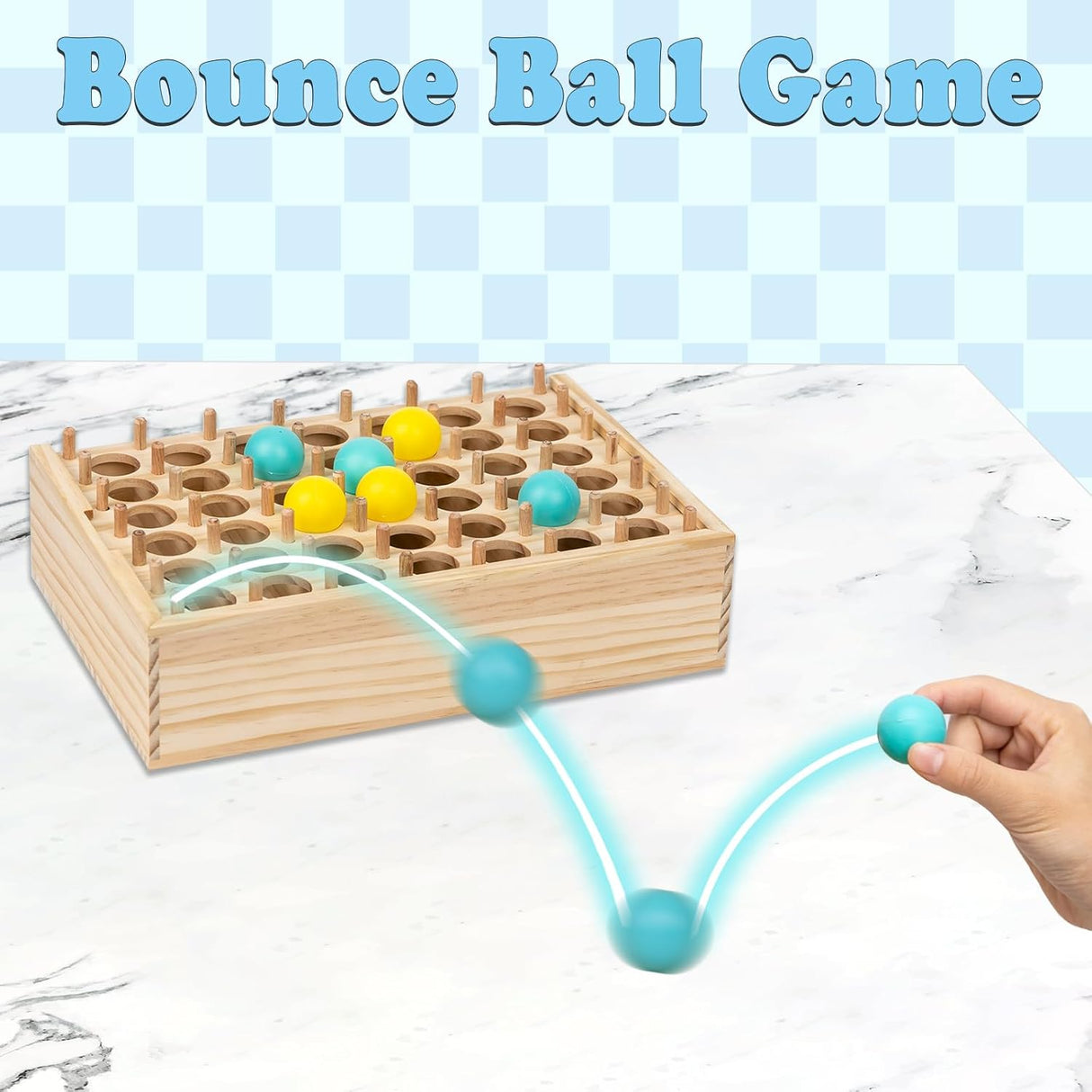 Juego de Madera 4 en Raya y Pelotas Rebotantes, Dos en Uno