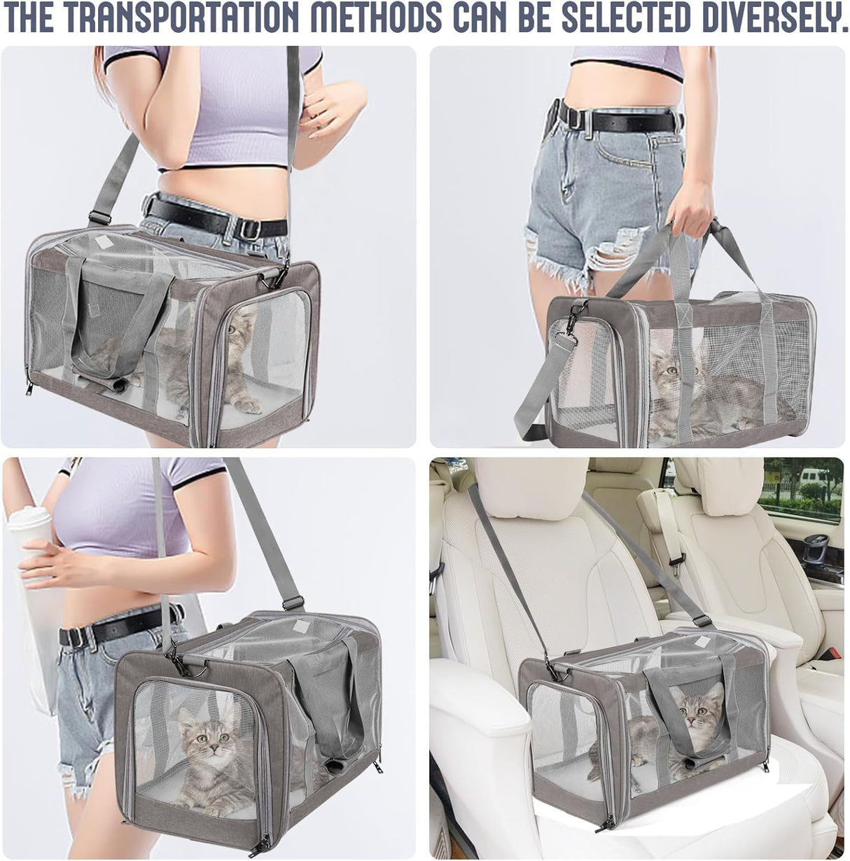 Transportador para Gatos Grandes 20 lbs, Ventilación y 4 Ventanas