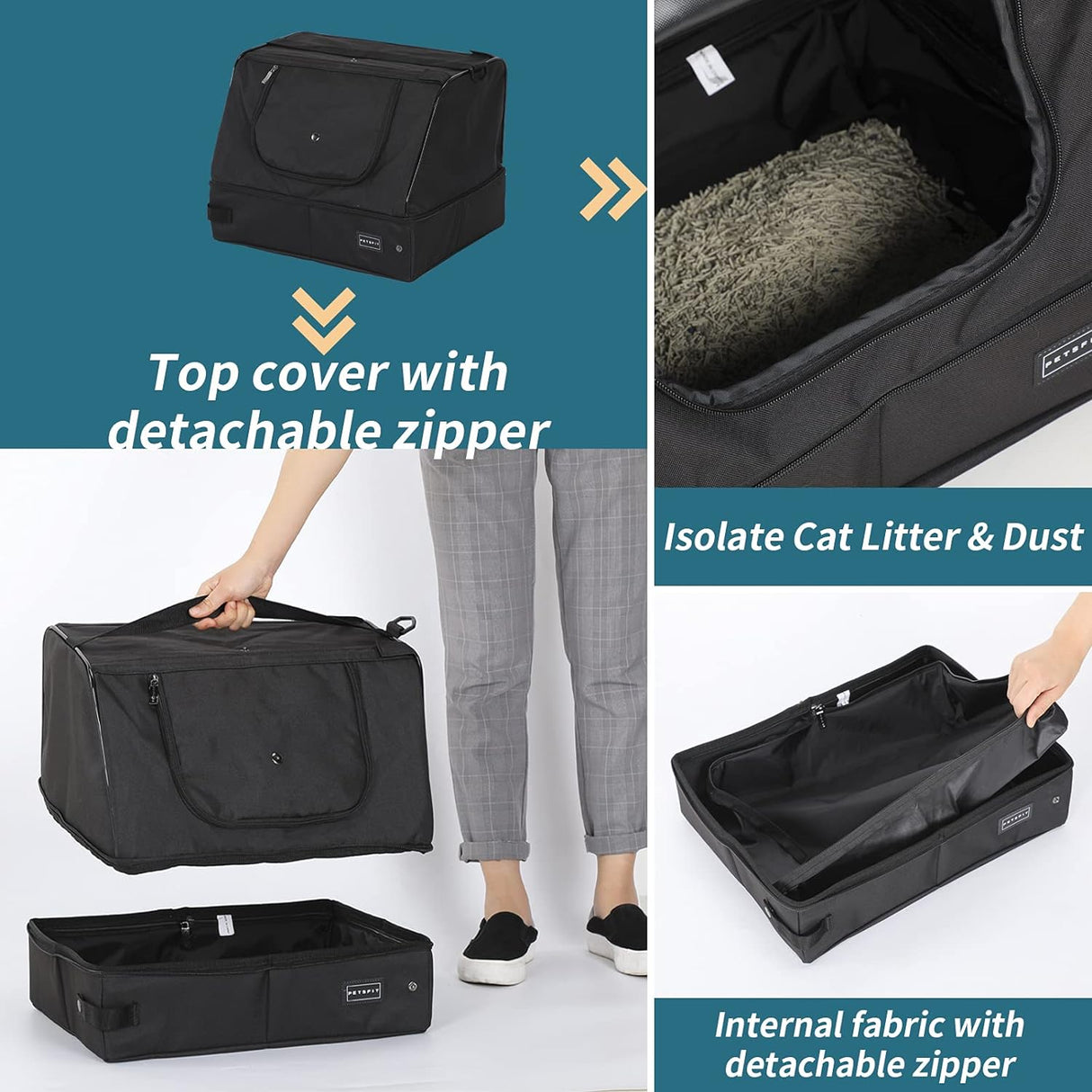 Caja de arena portátil de viaje mejorada para gatos Petsfit