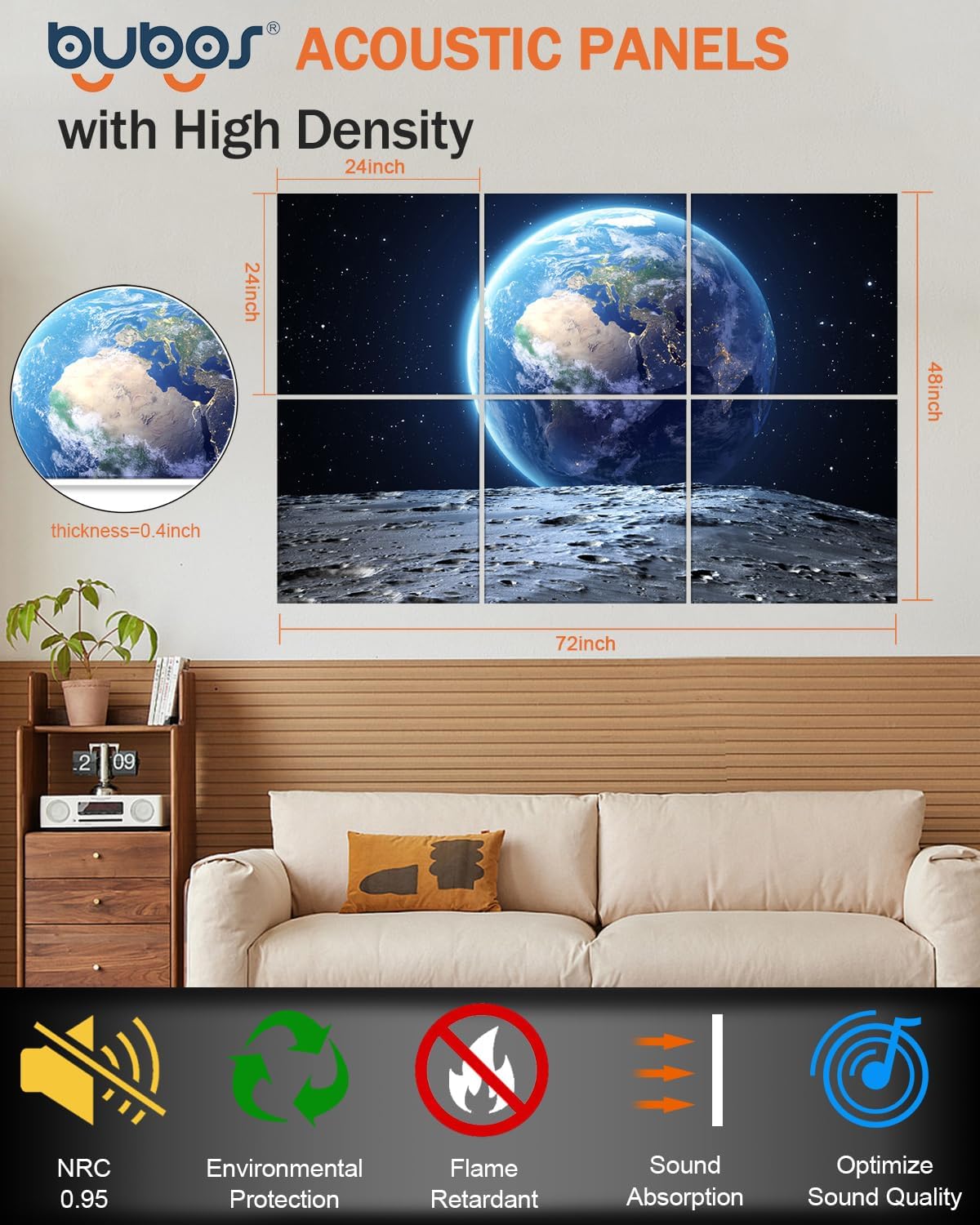 Paneles Acústicos BUBOS 72x48, Absorbentes, 6 Pack