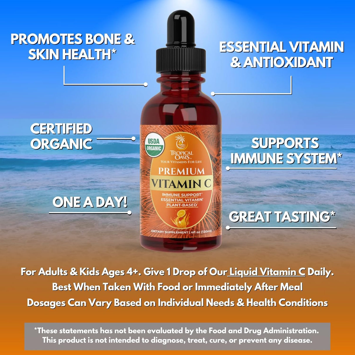 Oasis USDA Org Líquido Vitamina C para Adultos y Niños
