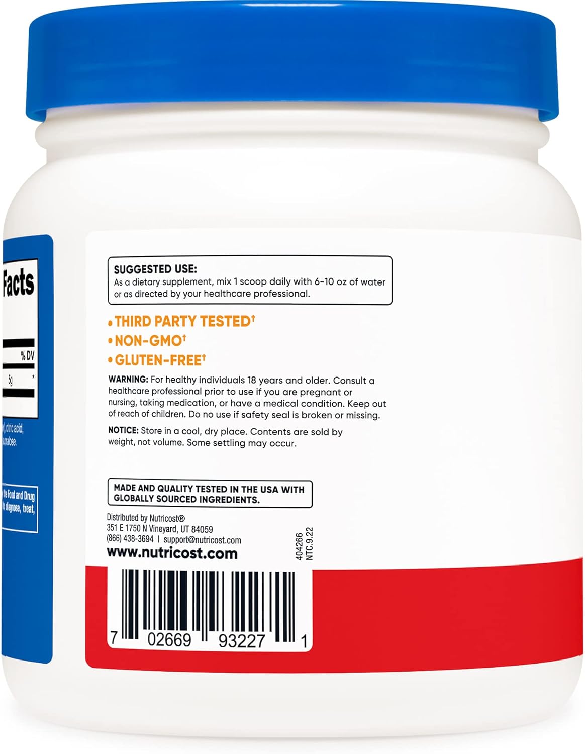 Suplemento L-glutamina en polvo 17.6 oz ponche de frutas