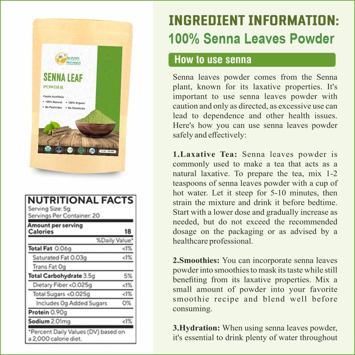 Polvo de hoja de sena orgánico | Alivia el estómago