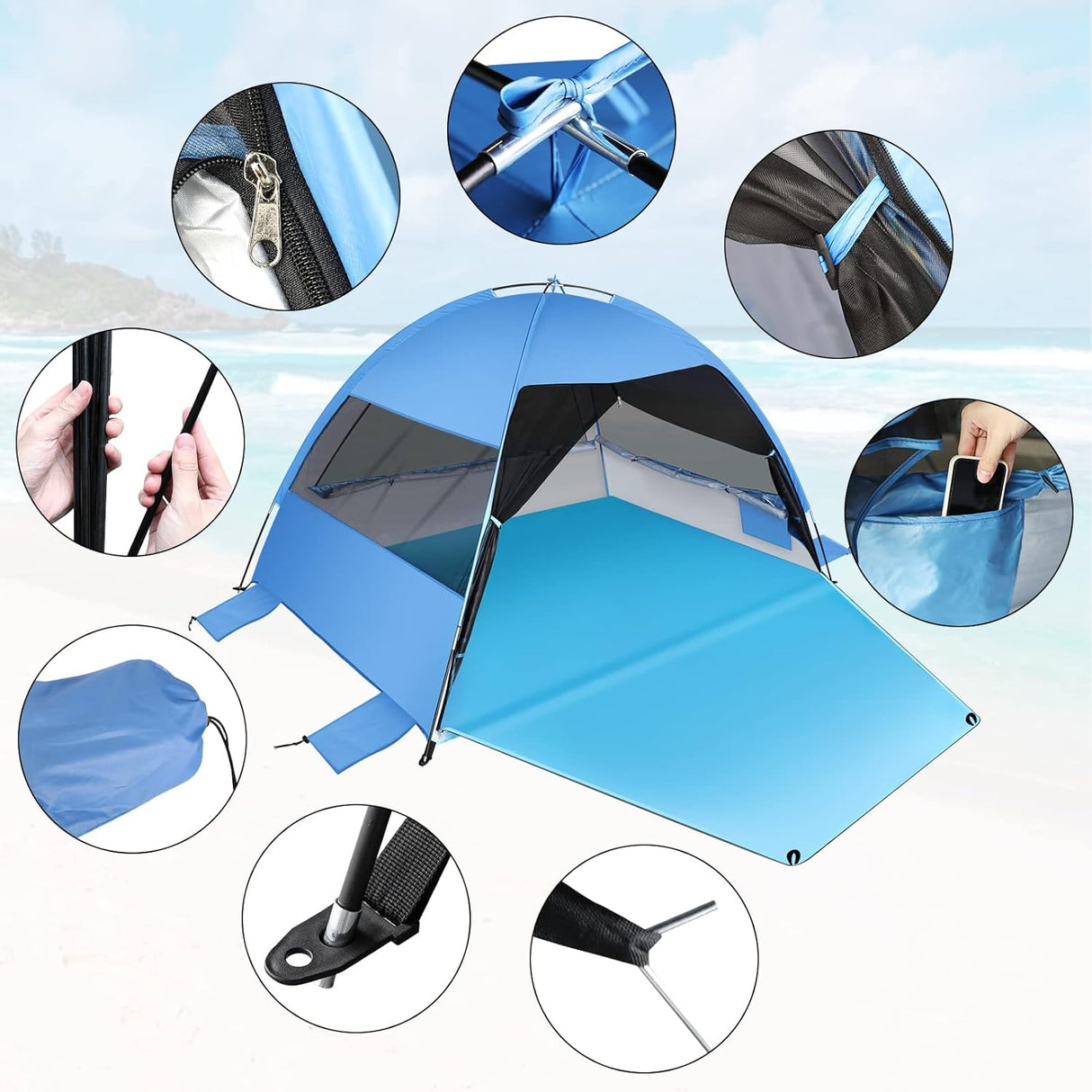 Tienda de Playa Grande, Refugio Antioxidante UV, Modelo Portátil